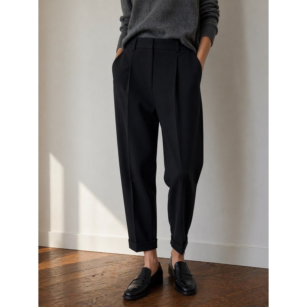 COS Black Wool Pleated Tapered Trousers Pants Size 4 Minimalist Office Workwear